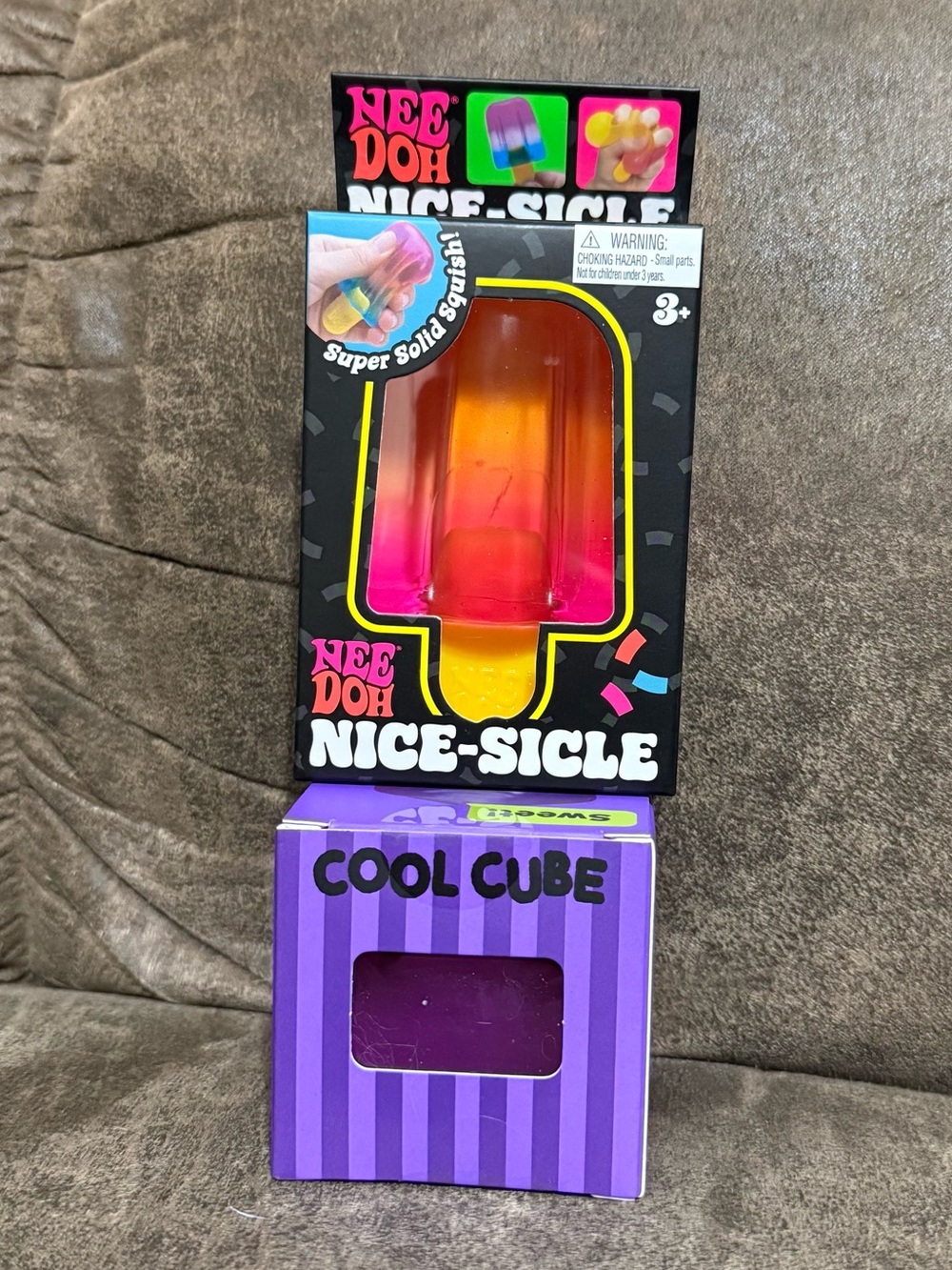NEW NeeDoh NICE-SICLE Popsicle Pink Orange & J’adore Cool Cube PURPLE Squishy
